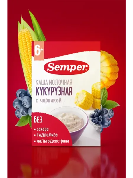Каша детская Молочная Кукурузная с черникой с 6 мес 180г Semper