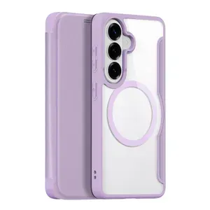 Чехол книжка фиолетового розового цвета с MagSafe для Samsung Galaxy S26, серия Skin X Pro Series от Dux Ducis