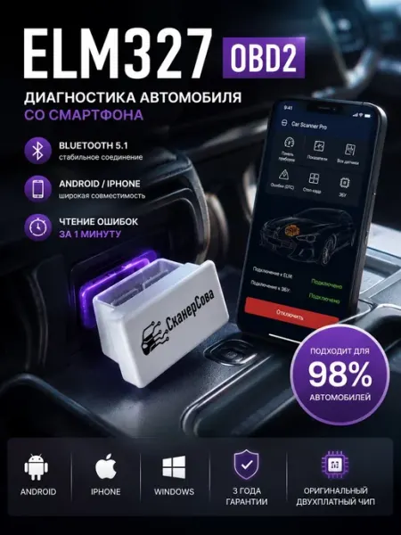 Автосканер для диагностики ELM327, v1.5, 2 платы PIC18F25K80 СканерСова