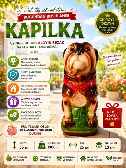 Декоративная копилка в виде бульдога (алебастр)