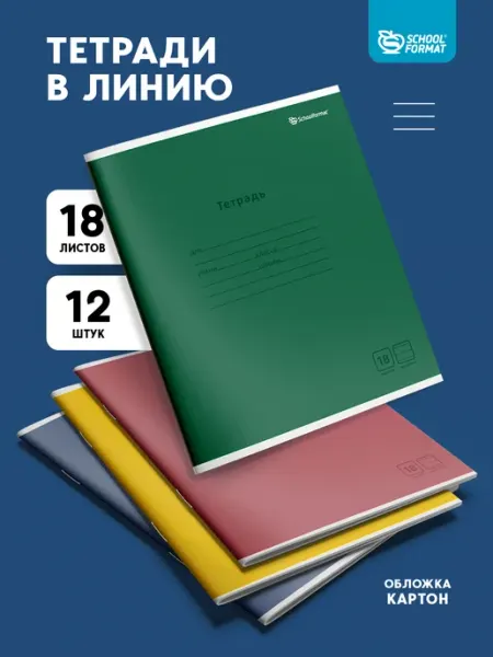 Тетради в линию 18 листов набор 12 штук школьные Schoolformat