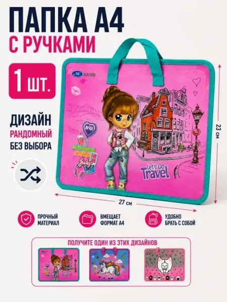 Папка с ручками формата а4 на молнии для девочек в школу AKU94