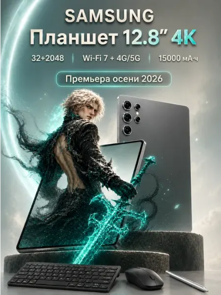 Мощный планшет Самсунг Андроид 12.8"с клавиатурой и стилусом