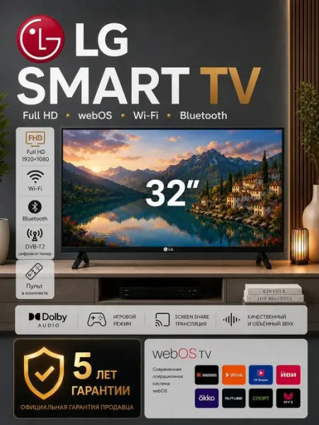 Телевизор 32 дюйма Smart TV WebOs LG