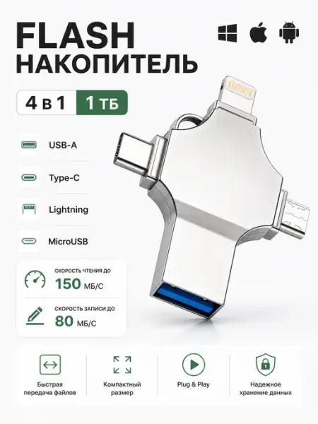 Флешка 1 Тб USB накопитель для iPhone Android и ноутбука