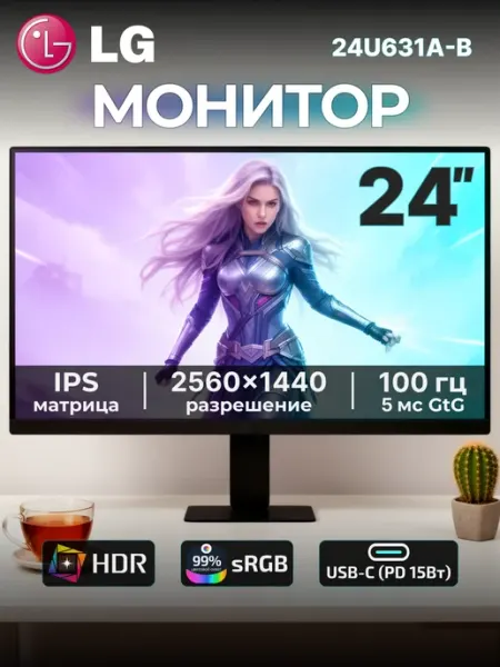 Монитор 23.8" 24U631A-B IPS, 2560x1440, 100 Гц черный LG
