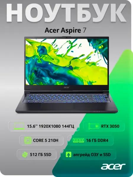 Ноутбук Aspire 15.6" IPS 144 Гц Core i5 RTX 3050 16 512 ГБ (… Acer