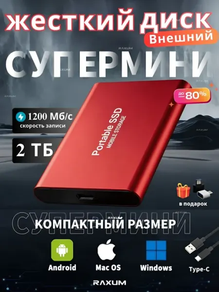 Raxum 2 ТБ Внешний жесткий диск Portable SSD T5, Металл