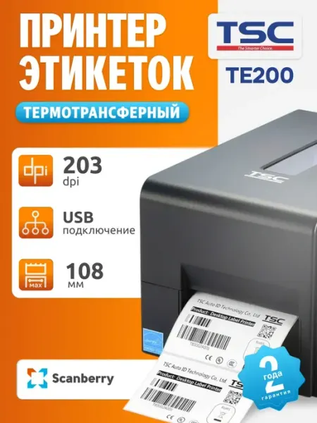 Принтер для чеков термотрансферный TE200, темно-серый