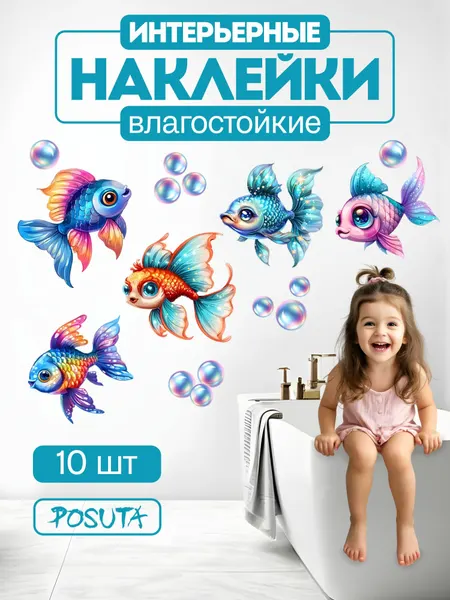 Наклейки интерьерные для декора в ванную Яркие рыбки