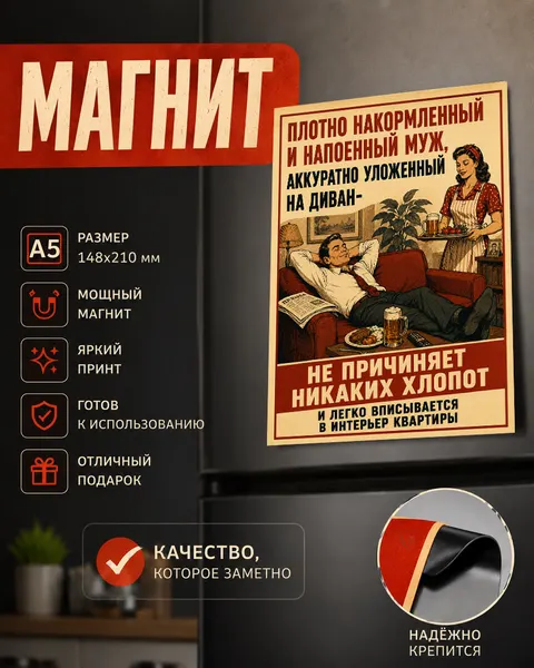 Магнит "Правила сытого мужа", 15х21 см, Порадуй