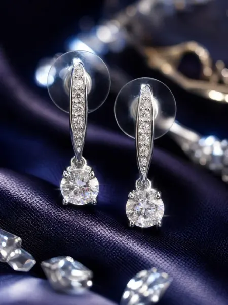 Серебристые серьги с крупным и мелкими камнями ЛедиЭнн
