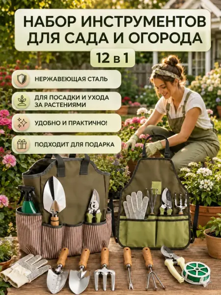 Садовые инструменты для огорода и дачи, Набор из 12шт