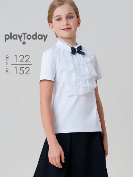 Блузка нарядная с жабо футболка с коротким рукавом для школы PlayToday