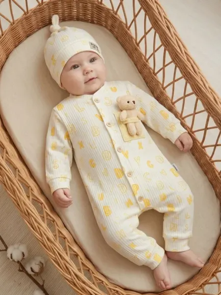 Слип для новорожденных хлопок с шапочкой человечек