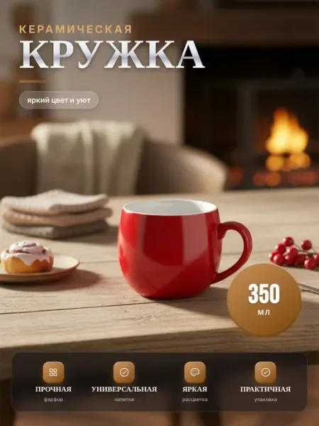 Кружка керамическая для чая, кофе 350 мл красная