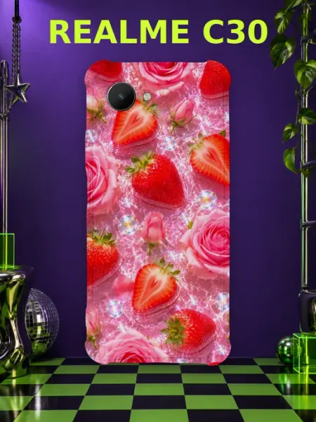 Чехол на Realme C30 Клубника PRINTberries