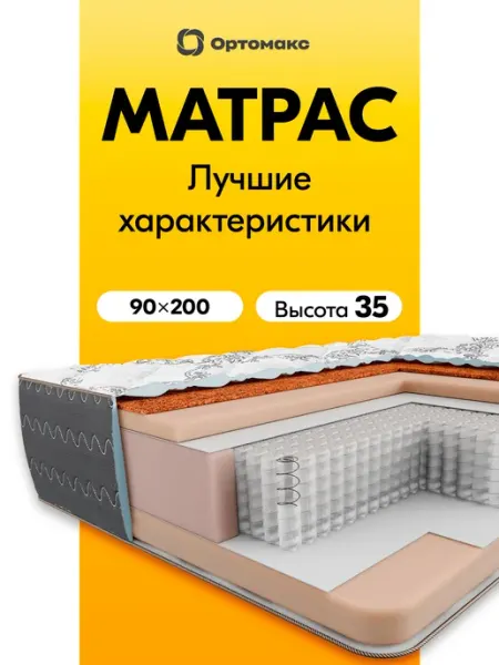 Матрас Галакси Блэк 90х200х35 элитный, пружинный Ортомакс