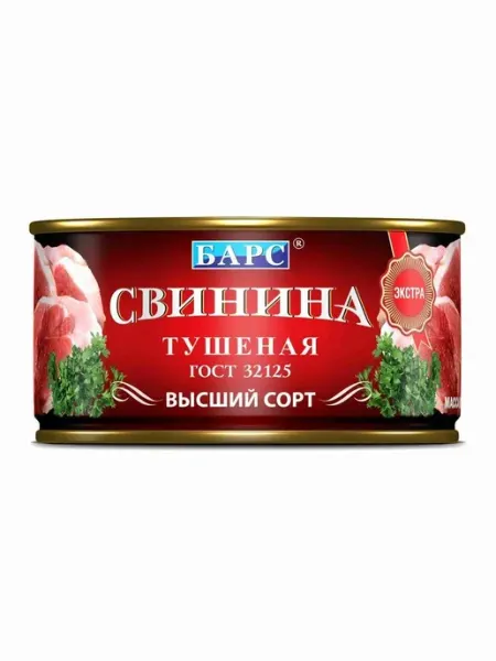 Свинина тушёная Барс высший сорт, ГОСТ, экстра, 325 г