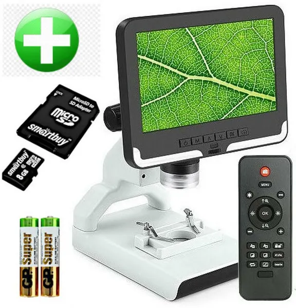 Микроскоп цифровой Levenhuk Rainbow DM700 LCD, с образцами, в подарок карта памяти microSD