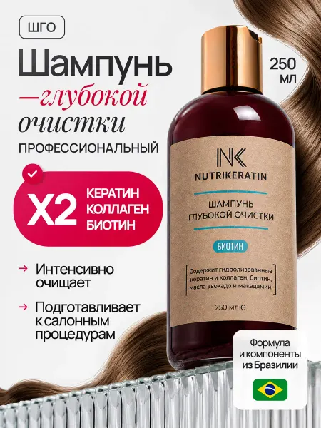 NUTRIKERATIN ШГО Шампунь глубокой очистки волос профессиональный, 250 мл