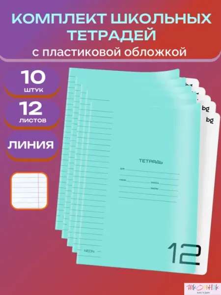 Тетрадь линия 12 листов пластиковая обложка BG "Школьная"