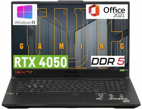 Игровой ноутбук 17,3" ASUS TUF: Ryzen 7-7445HS,16 Gb DDR5, SSD 512 GB, RTX 4050-6 GB, Win 11 Pro+MS Office, рус. клав.