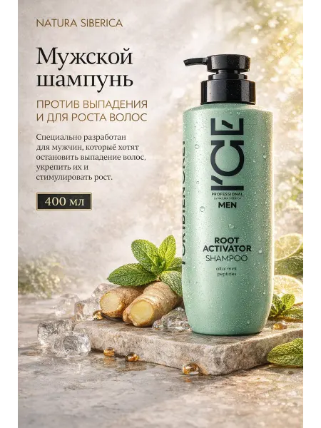 ICE PROFESSIONAL by NATURA SIBERICA Мужской шампунь против выпадения и для роста волос, 400 мл