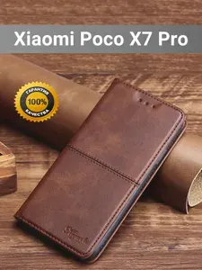 Чехол книжка elitcase на Xiaomi Poco X7 Pro / Поко Х7 Про (Тёмно-коричневая)