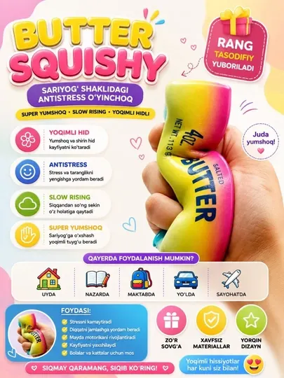 Игрушка-антистресс Butter Squishy, мягкая сжималка для детей и взрослы