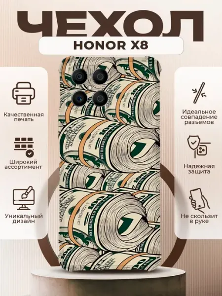 Чехол на HONOR X8 силиконовый с принтом долары PRINTberries