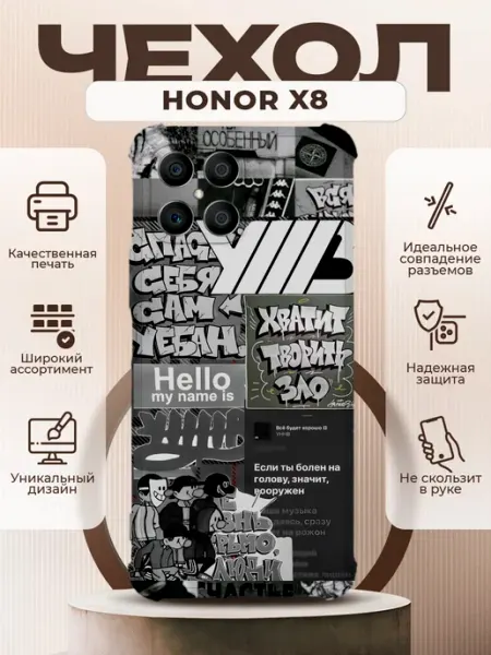 Чехол на HONOR X8 силиконовый с принтом УННВ калаж PRINTberries