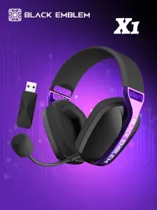 Наушники игровые с микрофоном, беспроводные, радиоканал, Black emblem X1 New