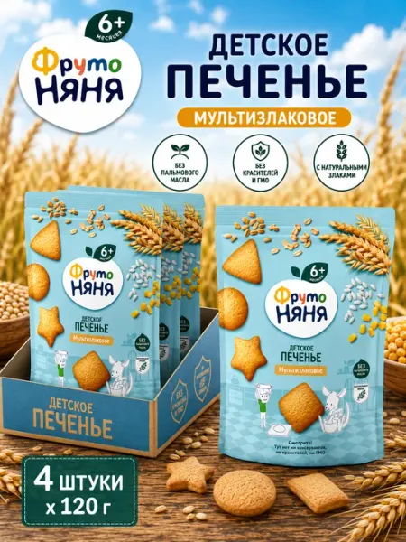Детское печенье мультизлаковое, 120г, 4 шт