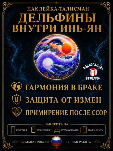 Оберег от измен и предательства Дельфины внутри Инь-Ян, талисман любви