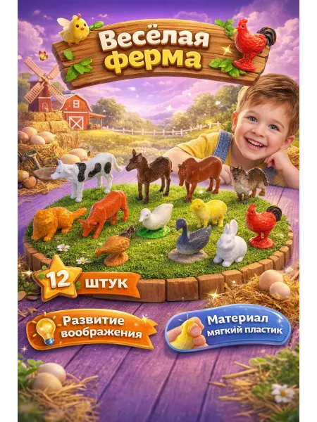 Умелец Я Животные фигурки для малышей ферма набор 12 штук