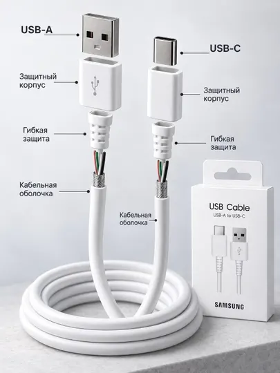 Универсальный кабель USB-A — Type-C для зарядки и синхронизации - Коннекторы