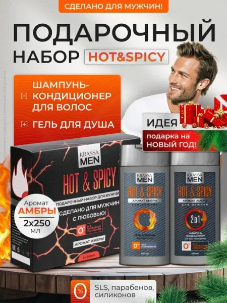 Подарочный набор "Hot & Spicy" гель для душа и шампунь KRASSA MEN