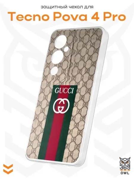 Чехол на Tecno Pova 4 Pro с принтом в стиле Gucci OWL369