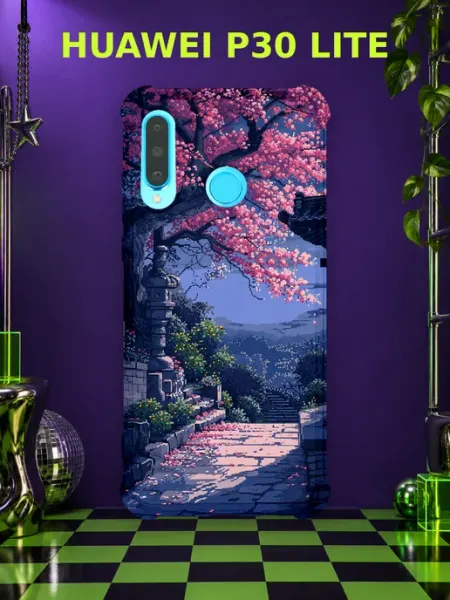 Чехол на Huawei P30 Lite сакура и фонарики PRINTberries