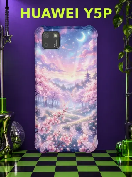 Чехол на Huawei Y5P сакура с блёстками PRINTberries