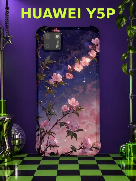 Чехол на Huawei Y5P сакура и горы PRINTberries