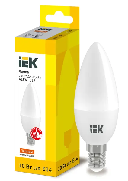 Лампочка IEK светодиодная ALFA C35 свеча 10Вт 230В 3000К E14