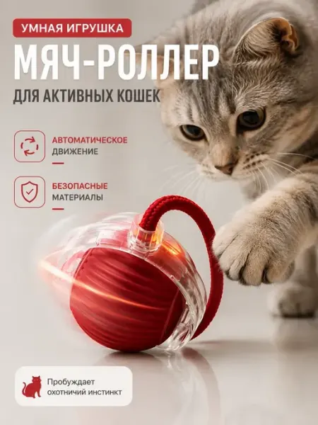 Игрушка интерактивный мячик для кошки с подсветкой USB КамиКо