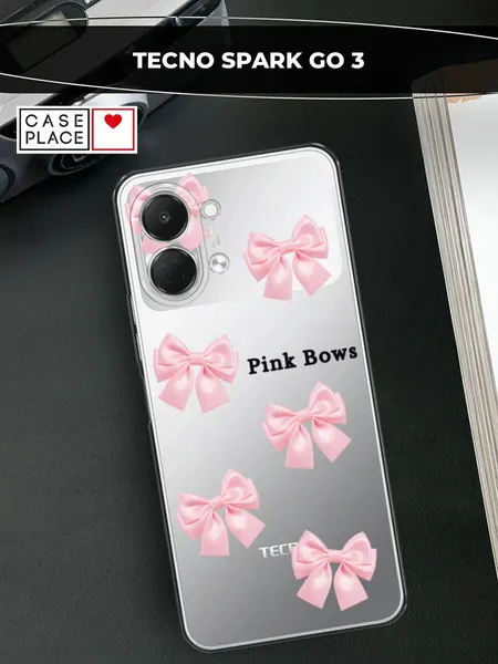 Чехол на Tecno Spark Go 3 / Текно Спарк Го 3 с принтом Pink Bows, прозрачный