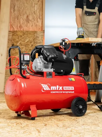 Компрессор воздушный MTX КК-2200/100, 2,2 кВт, 350 л/мин, 100 л, масляный, 58033 - Компрессоры