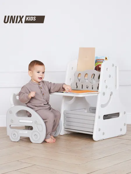 Детский стол со стулом пластиковый 3 в 1 UNIX Kids + стеллаж + магнитно - маркерная доска, для дома и дачи