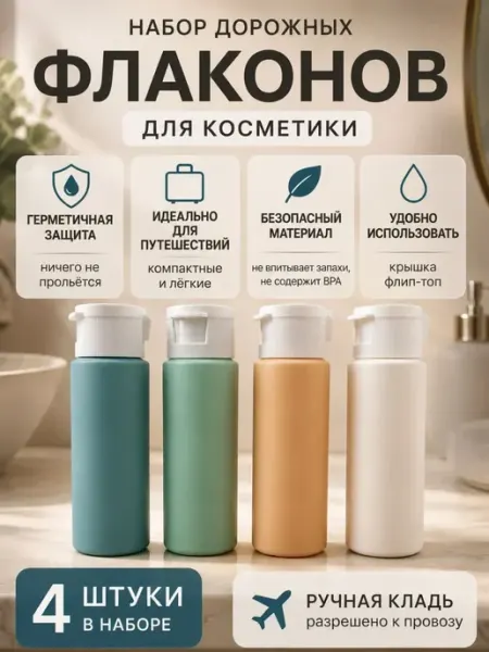Дорожные флаконы для косметики, набор 4 шт ASTRUM1