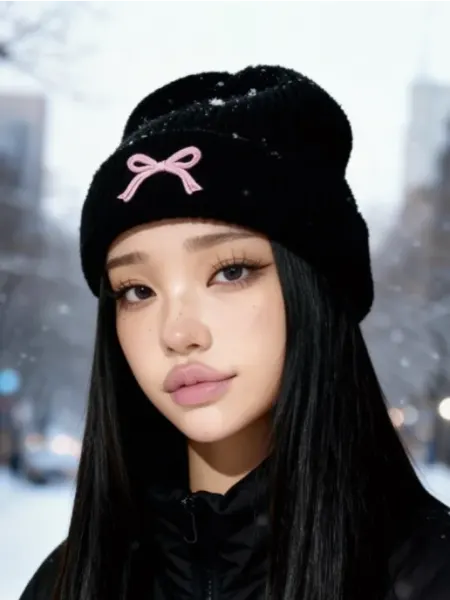 Шапка y2k с бантиком вязаная k-pop Toobro