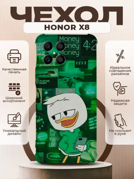 Чехол на HONOR X8 силиконовый с принтом дональд дак PRINTberries